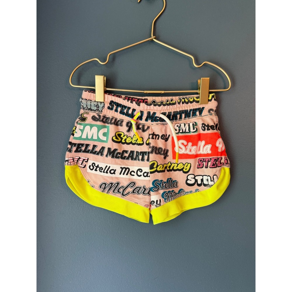 Stella McCartney Kids Logo Print Dolphin Shorts Pink Neon Yellow Size 6Y